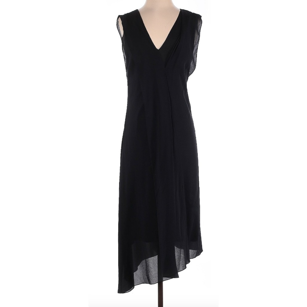 REED KRAKOFF‎ Black cocktail Midi Silk Dress  Size 8 USA Designer Runway